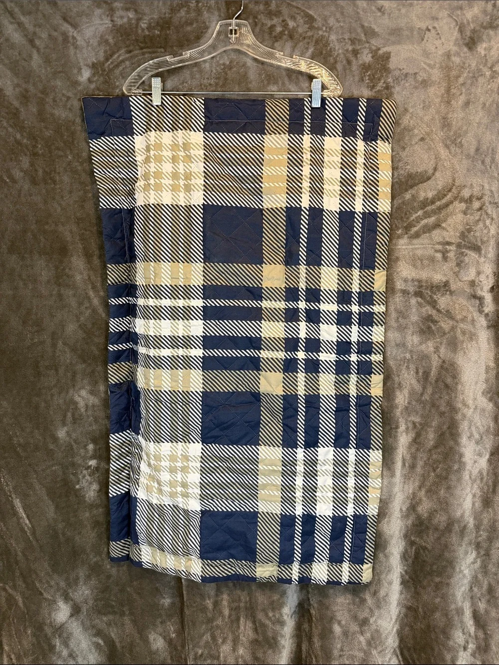 Set of 2 Plaid Navy and Cream Decorative Throw Pillow Cover